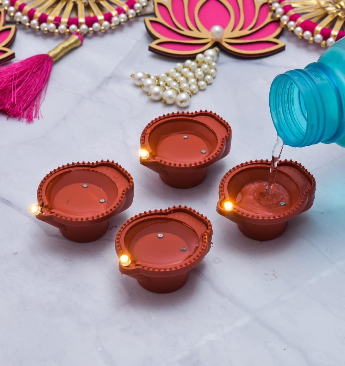 water sensor diya set diwali home decoration puja thali