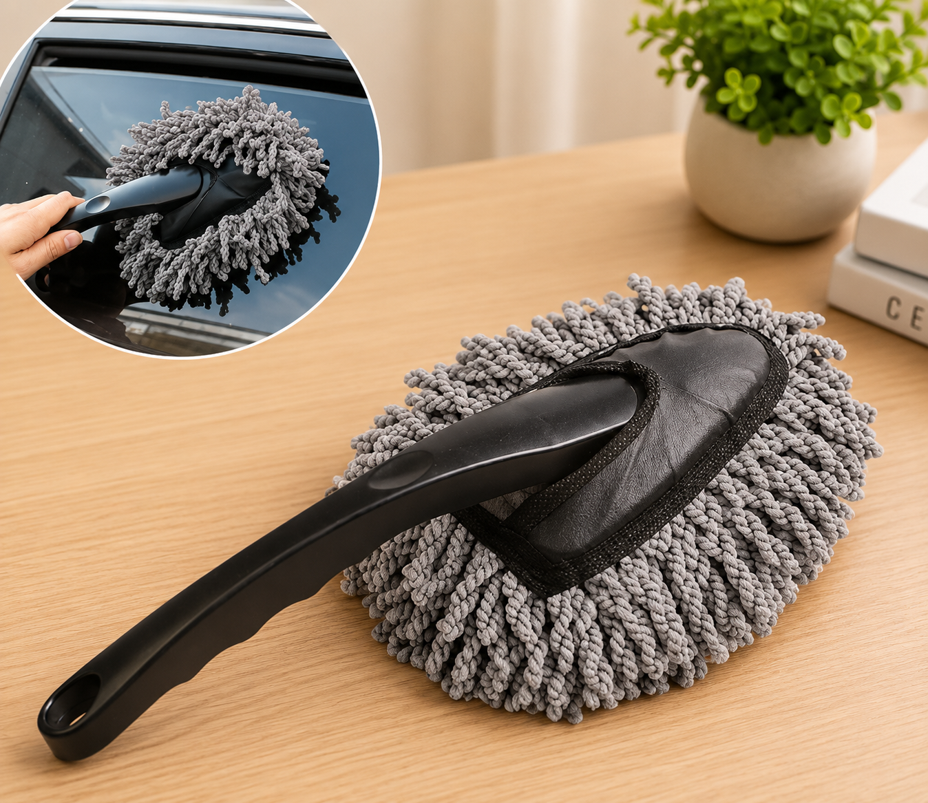 microfiber car duster brush with ergonomic handle grey