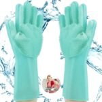 silicone cleaning gloves multicolor pair pink green