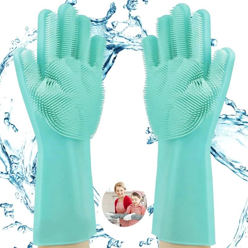 silicone cleaning gloves multicolor pair pink green