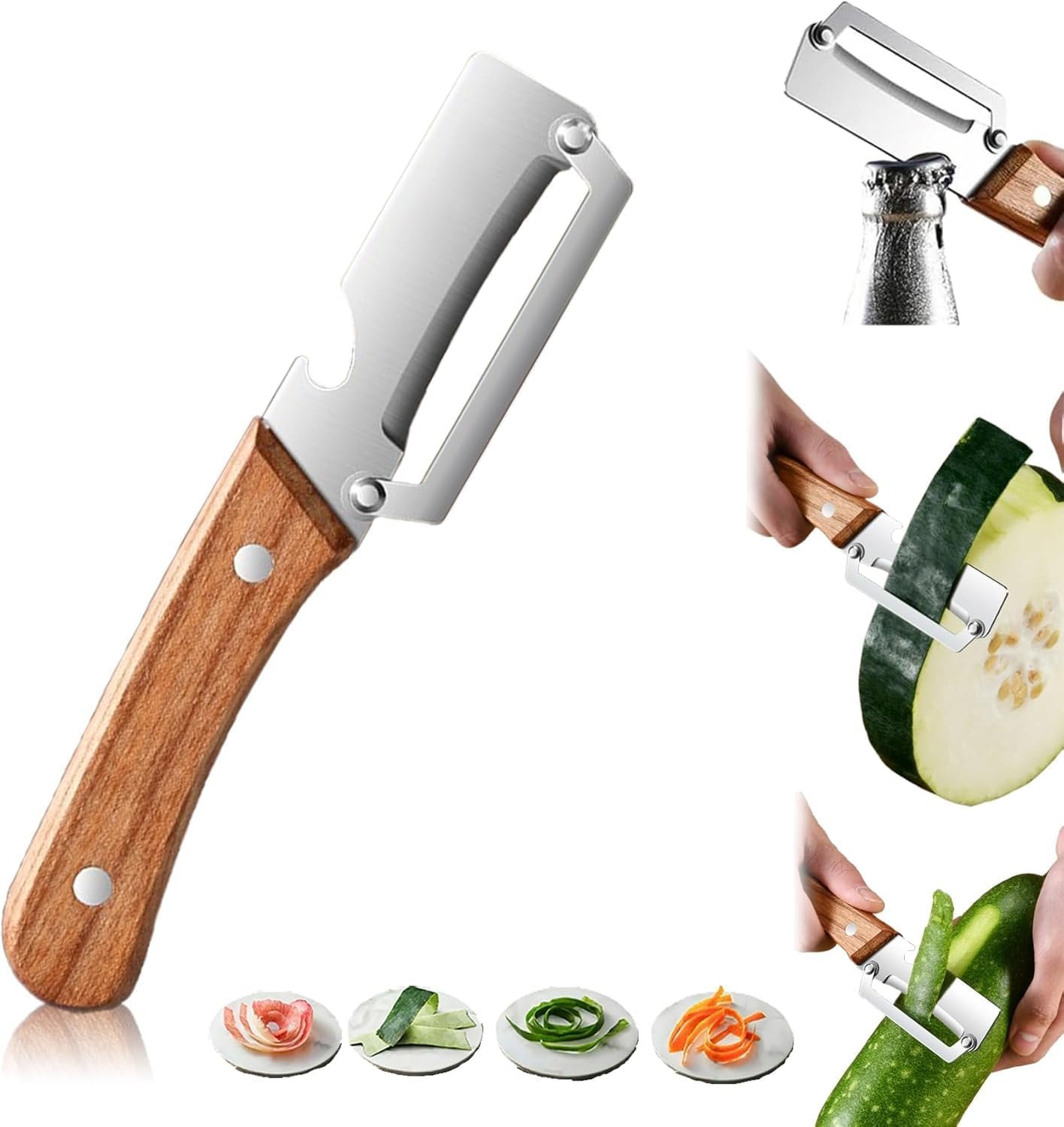 Wooden handle 3 in 1 peeling knife stainless steel vegetable peeler1
