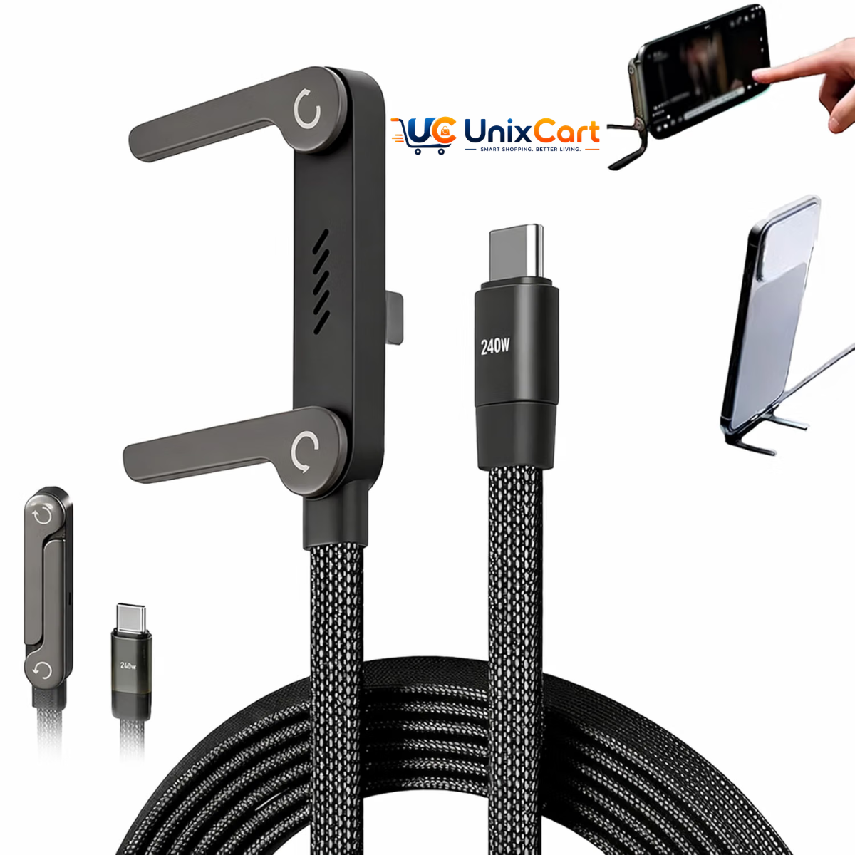 240W Type-C fast charging cable with foldable stand