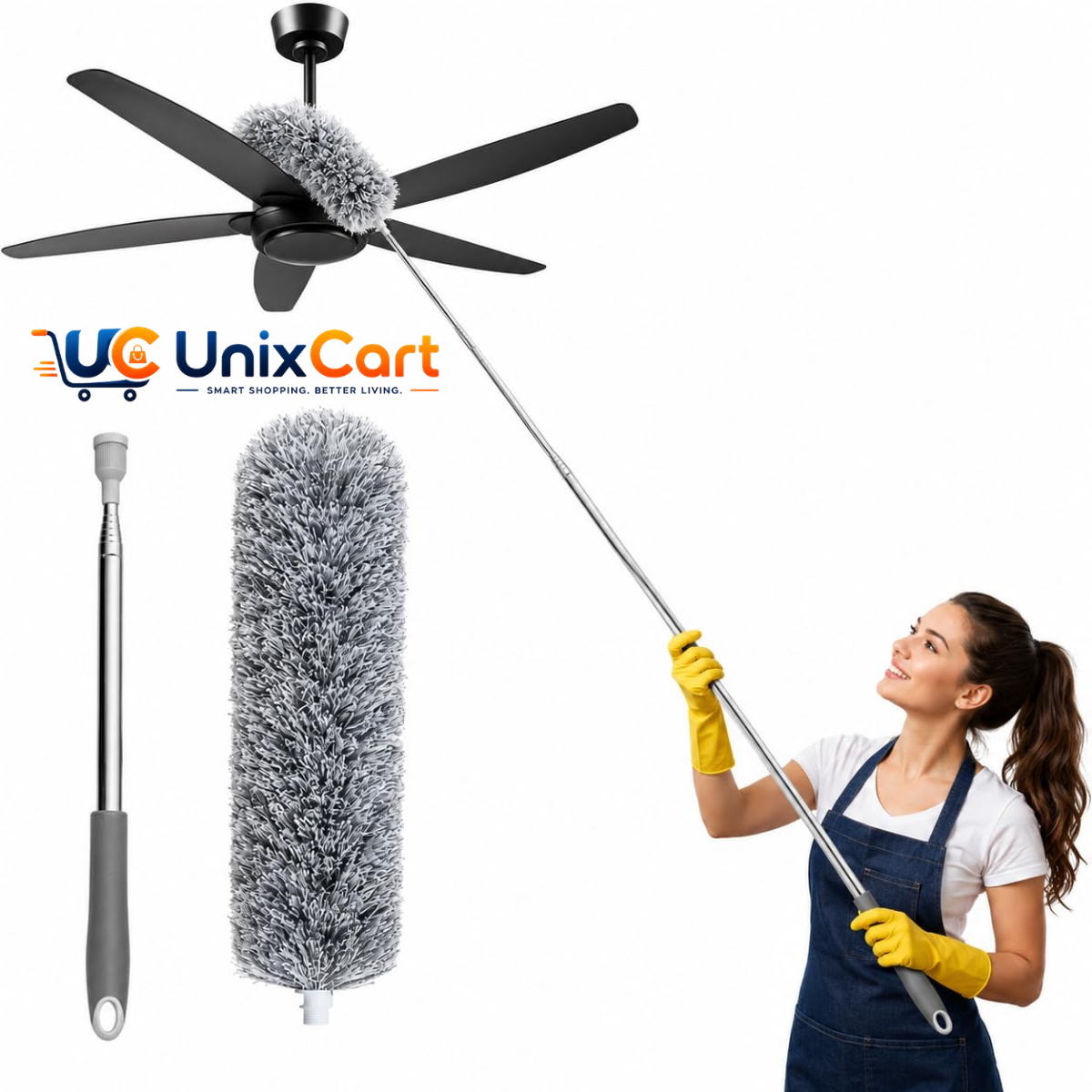 Extendable microfiber duster fully extended
