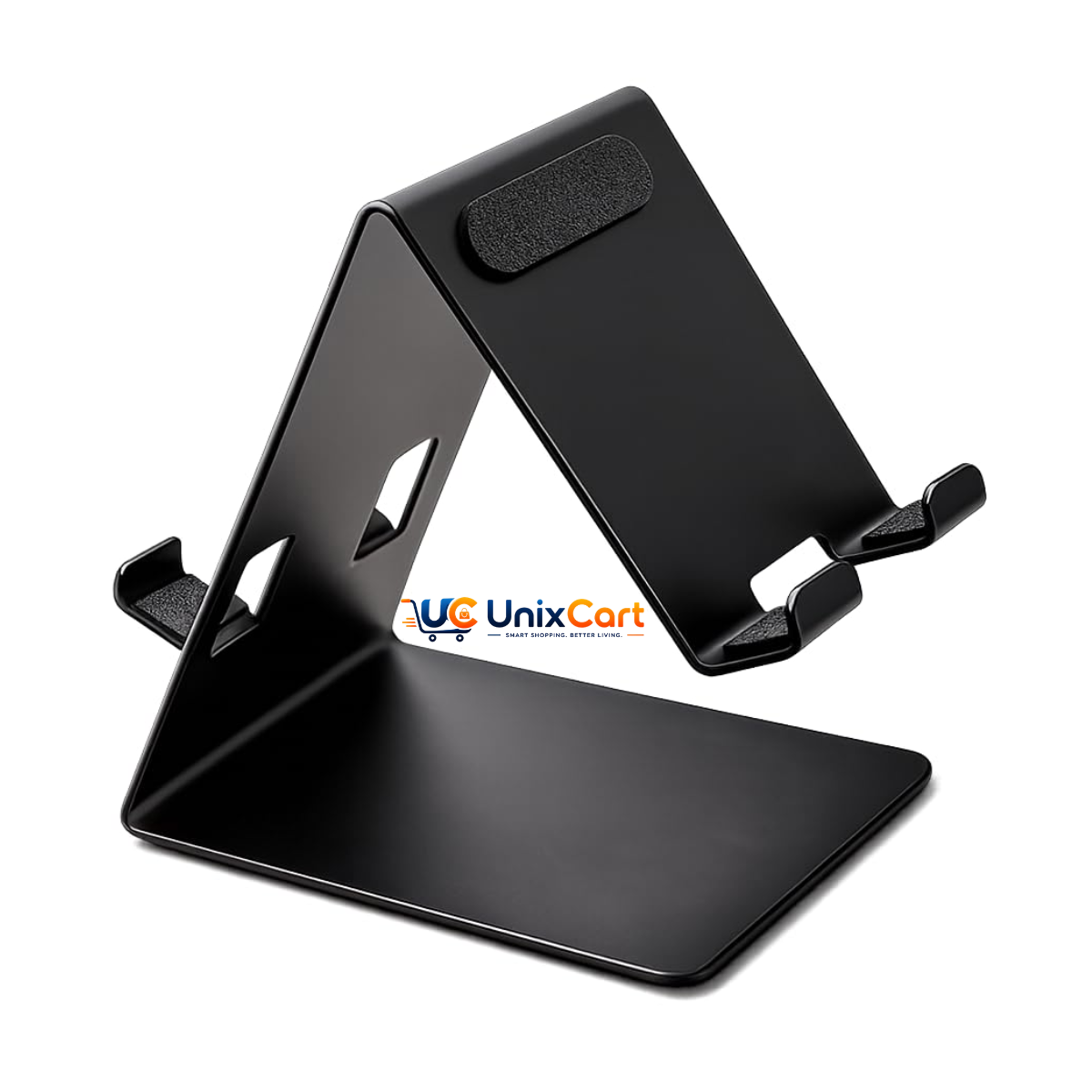 Foldable multi angle phone stand holding a tablet