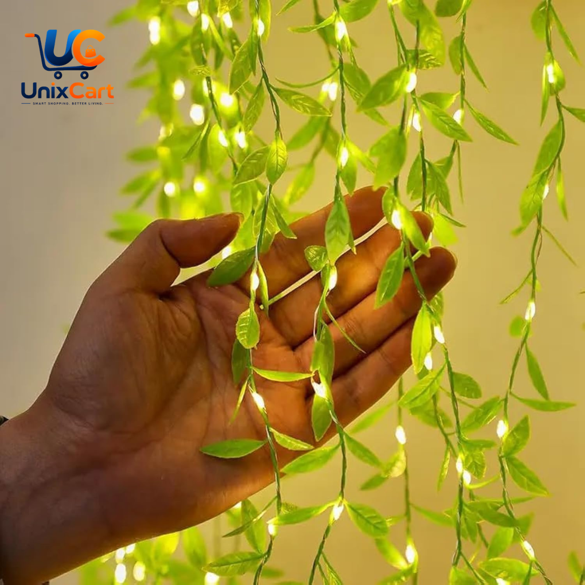 Leaf LED curtain light covering a wall