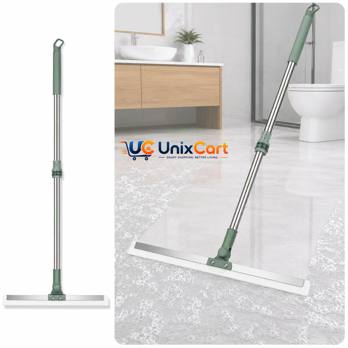 Magic silicone floor wiper on bathroom tiles