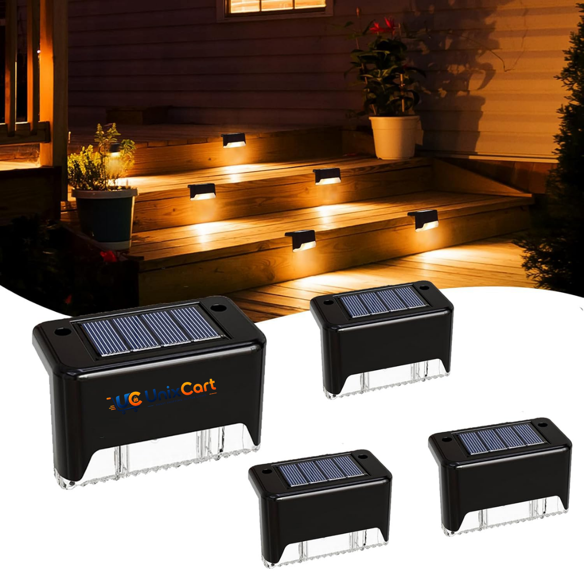 Solar LED step light for outdoor stairs