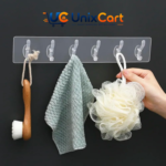 6 hooks hanger transparent mounted on modern kitchen backsplash holding utensils