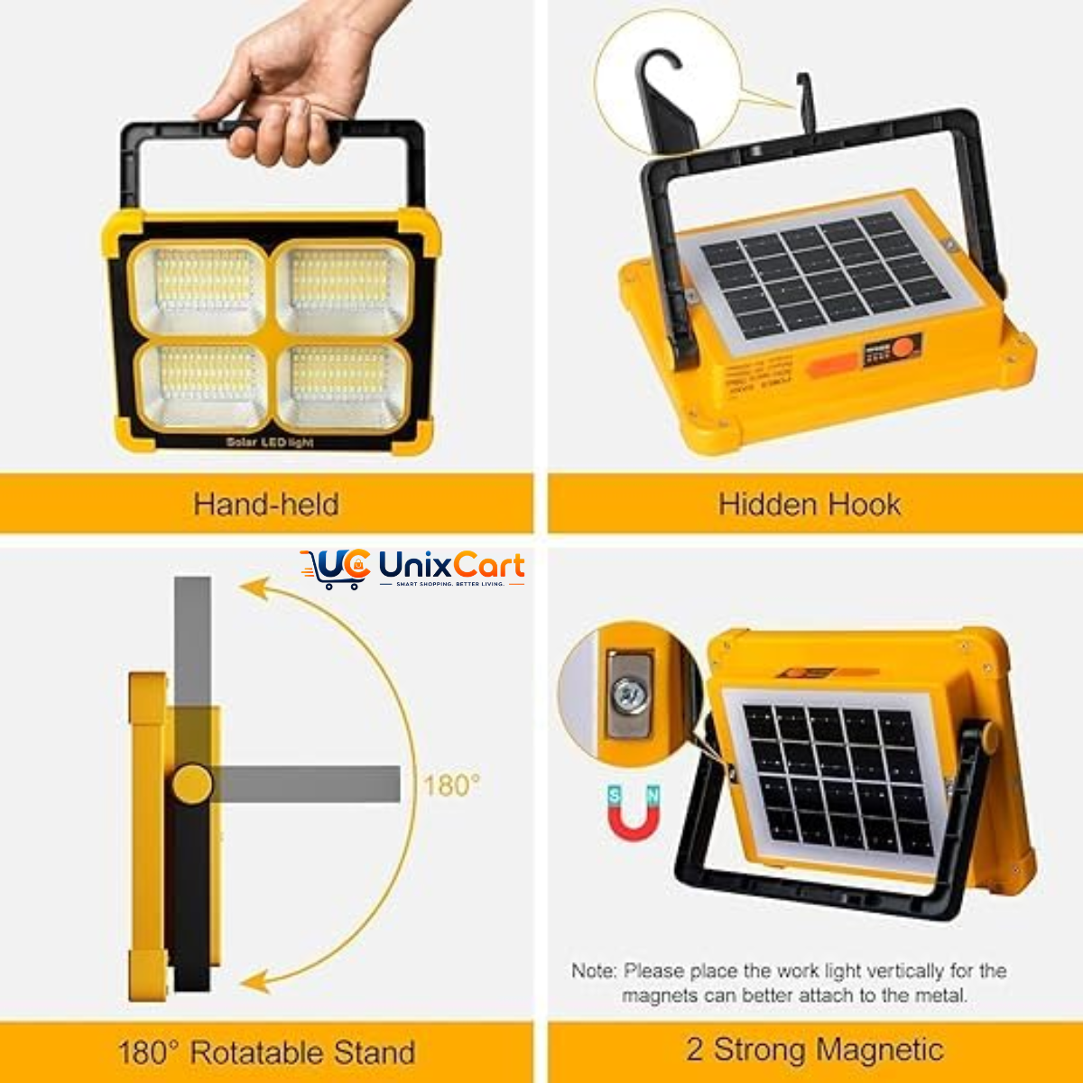 100W LED solar light mounted outdoors at night