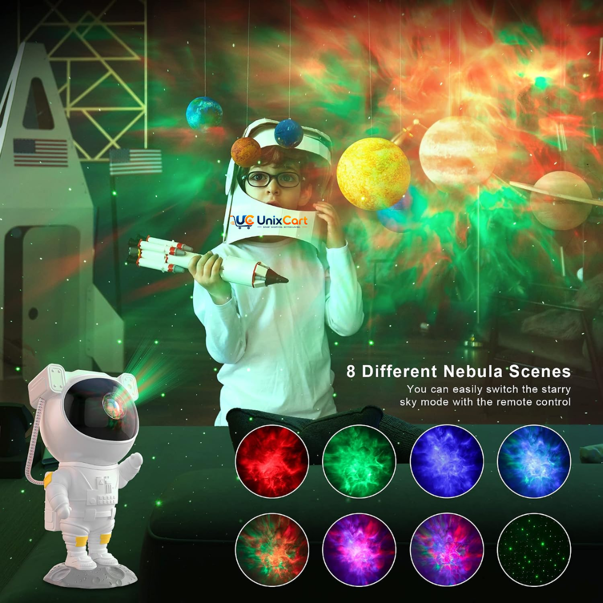 Astronaut Galaxy Projector Light with Remote Control – Star & Nebula Night Lamp