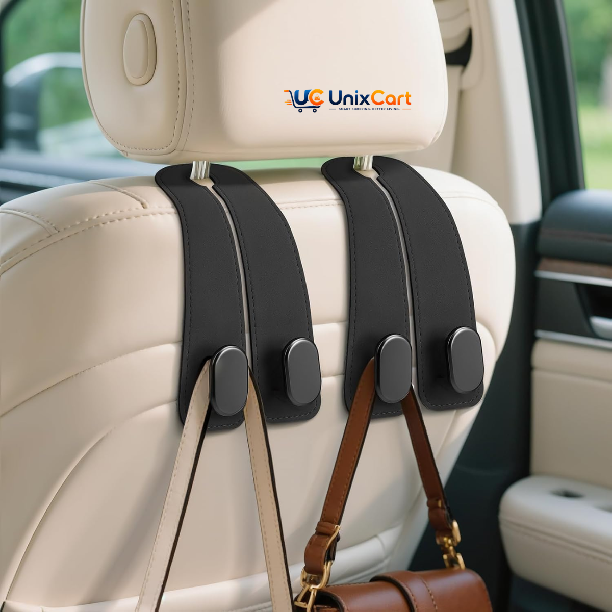 Car Seat Headrest Double Hook 2 Pack – Leather Bag & Purse Holder
