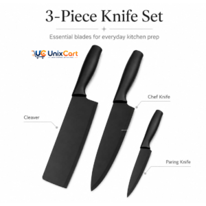 3 piece kitchen knife set with black handles