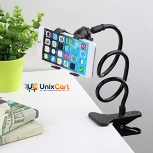 Phone held overhead in bed using flexible stand