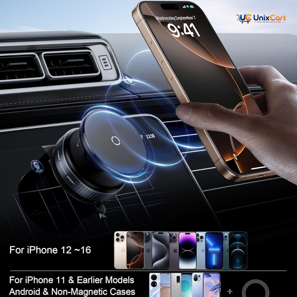Magnetic phone holder for car with vacuum suction