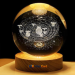 3D crystal ball night lamp glowing on wooden LED base