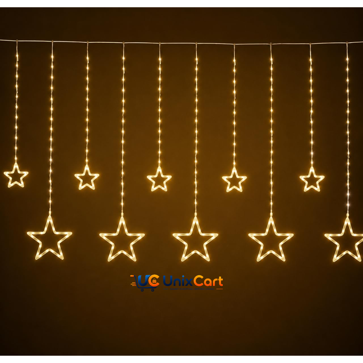 Warm white star curtain light with 12 hanging stars