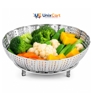 Foldable stainless steel vegetable steamer basket
