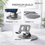 360 rotating metal mobile stand in silver aluminum finish with rotatable base