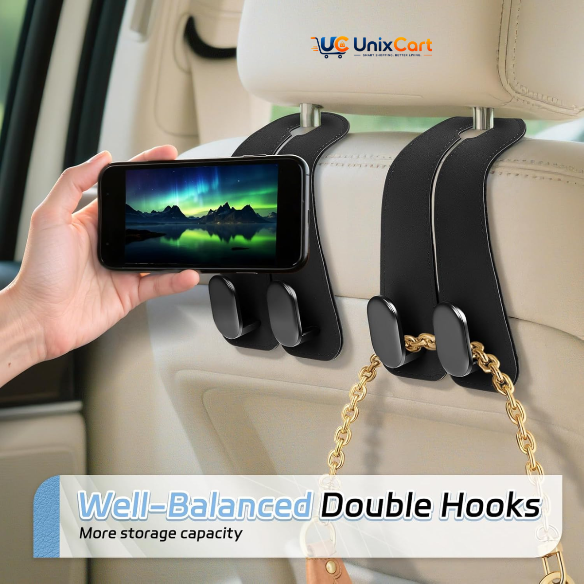 Car seat headrest double hook 2 pack