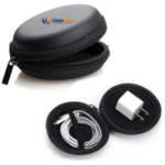 Earbuds and charging case inside the pouch
