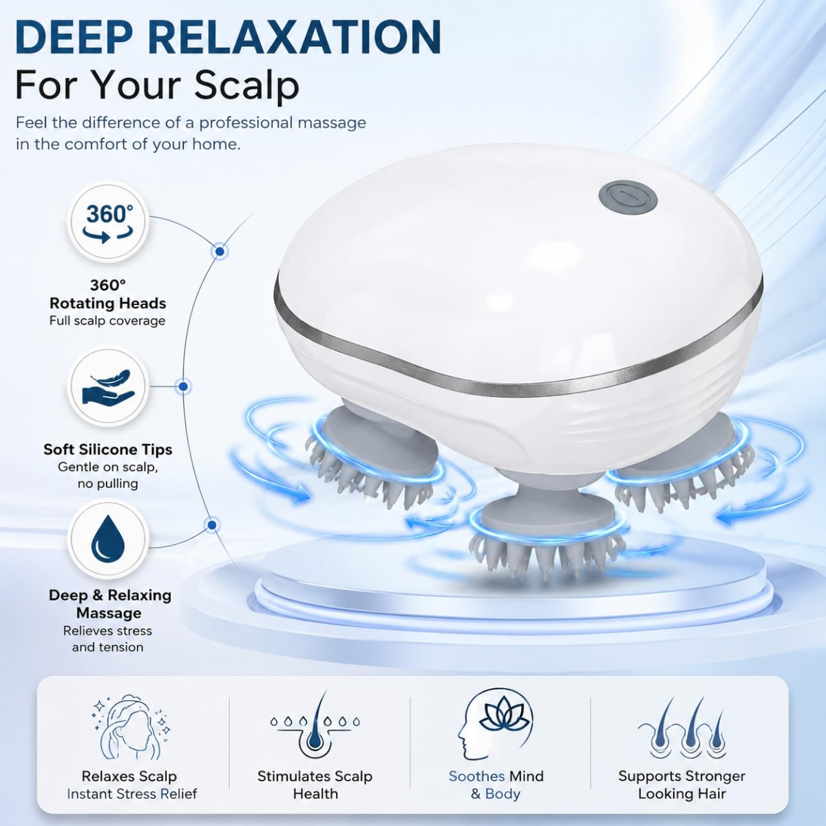 Handheld scalp massager with silicone massage heads