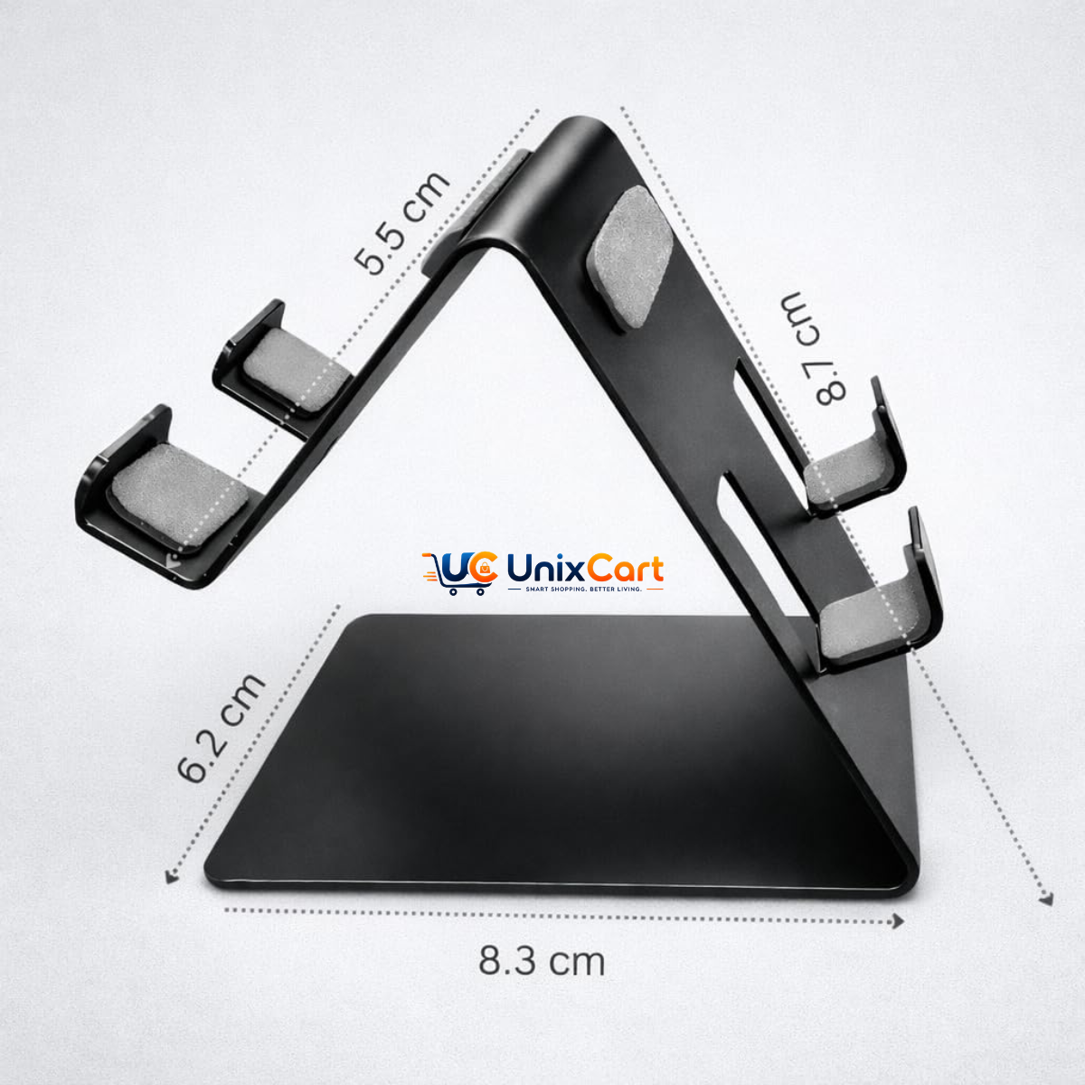 Phone propped at an angle on the stand