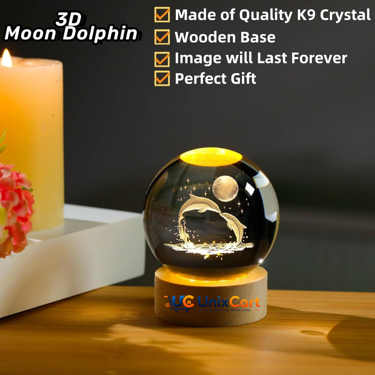 Crystal ball night lamp on a bedside table