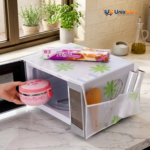 Microwave oven cover with storage pockets