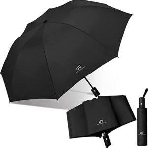 3 fold auto open close umbrella, black, fully opened