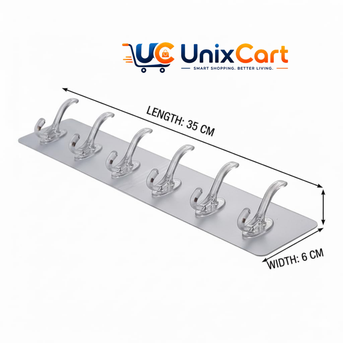 6 hooks transparent hanger installed on bathroom wall