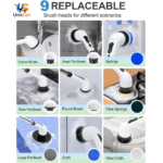 cordless electric spin scrubber with replaceable cleaning heads