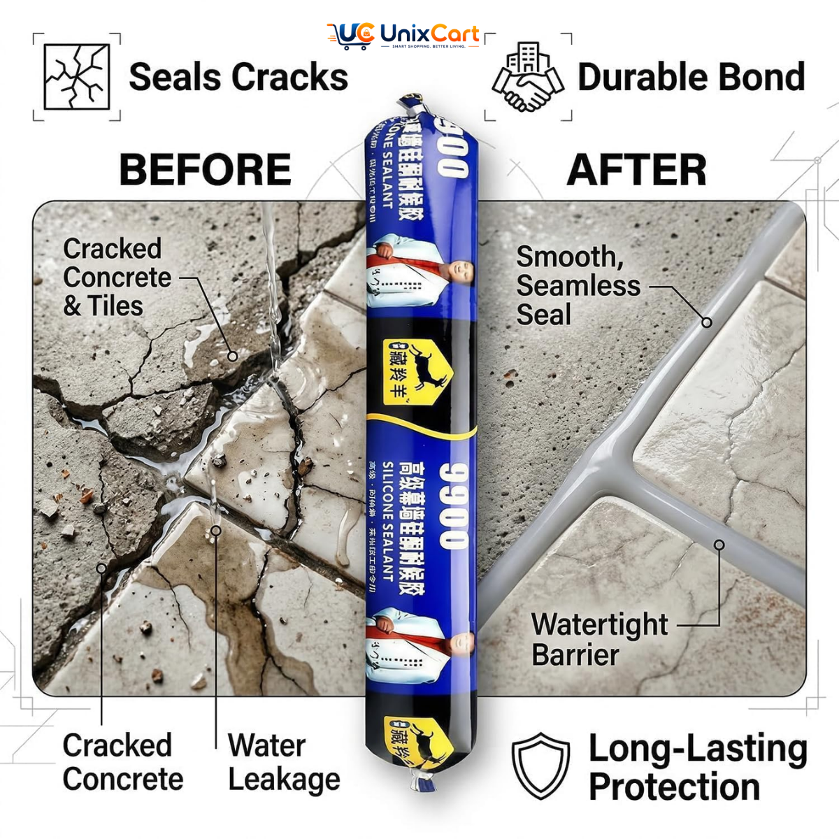 9900 waterproof silicone sealant 750g tube with precision application nozzle