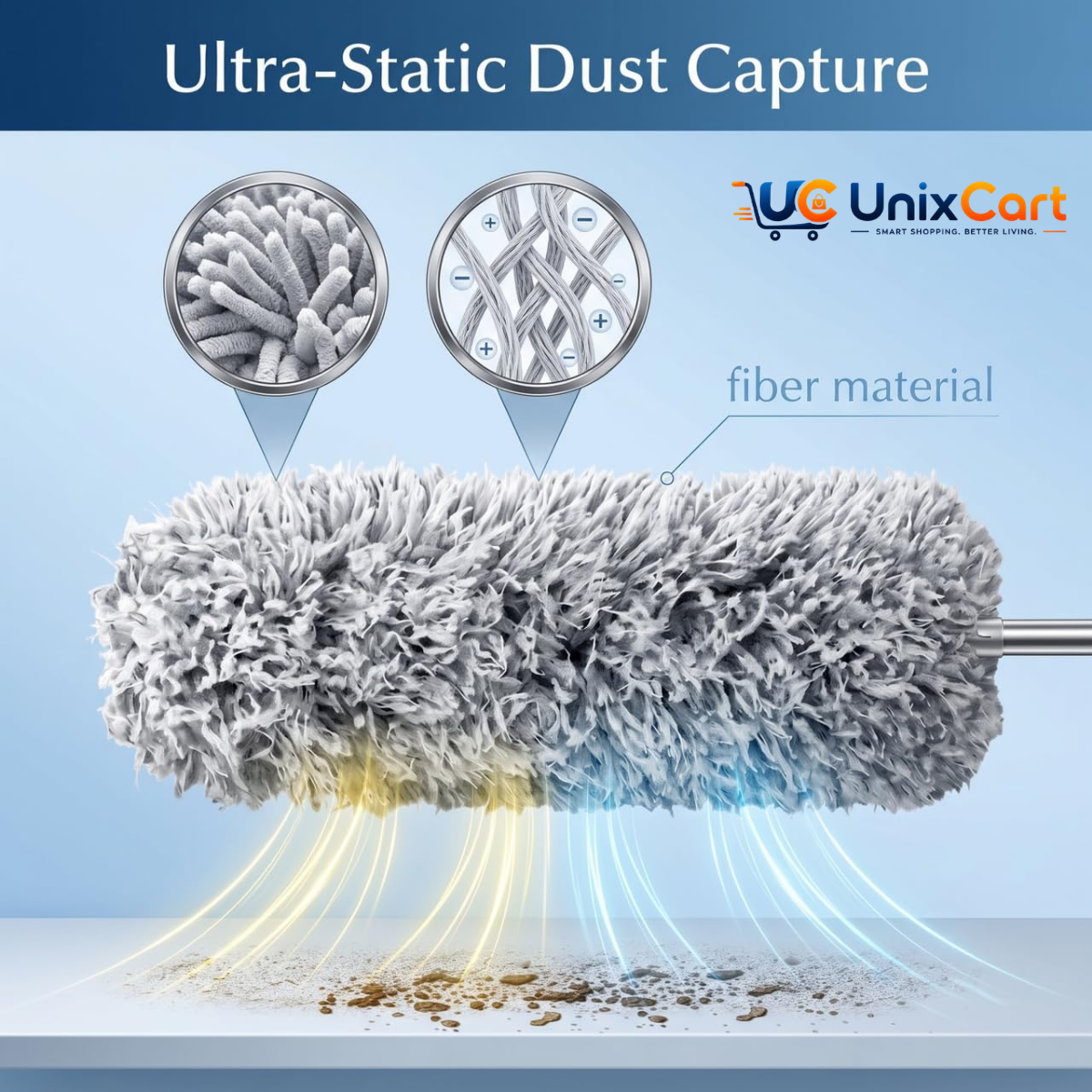 Extendable microfiber duster for high shelves and ceilings