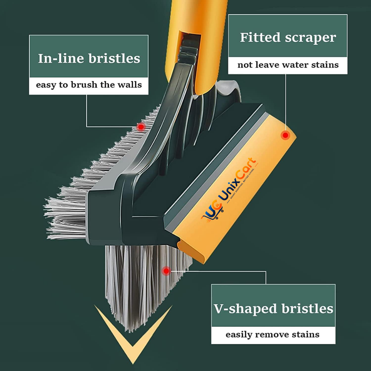 Long handle bathroom brush being used standing up