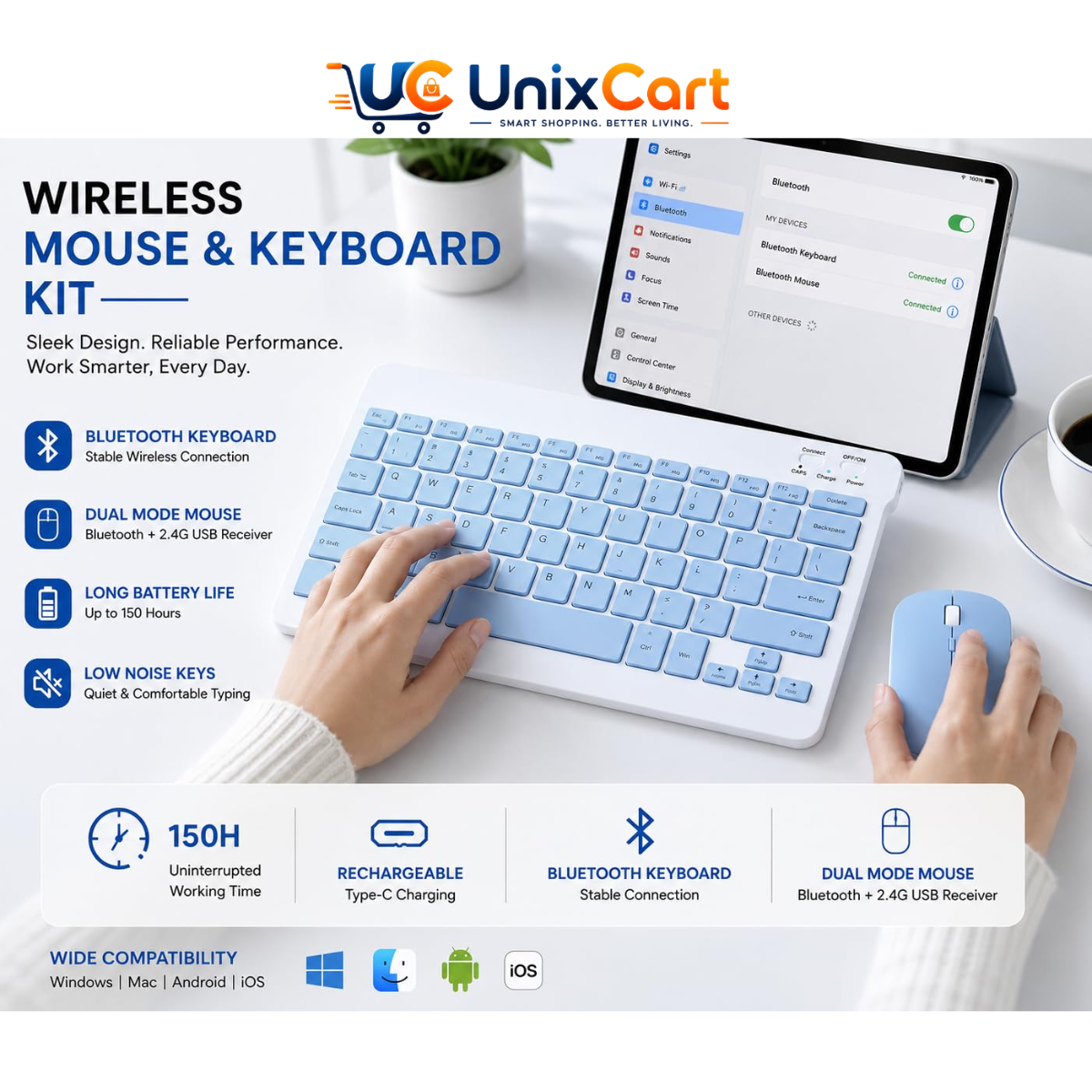 Wireless keyboard mouse combo with silent keys