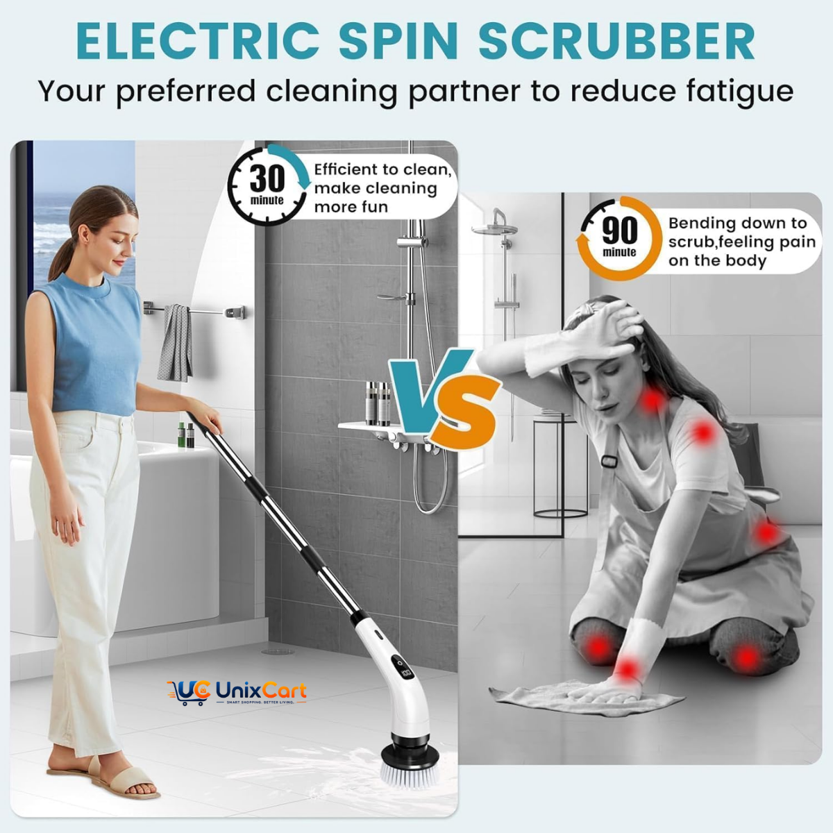 electric bathroom cleaning brush with adjustable handle