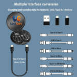 travel data cable set with built-in mobile phone stand