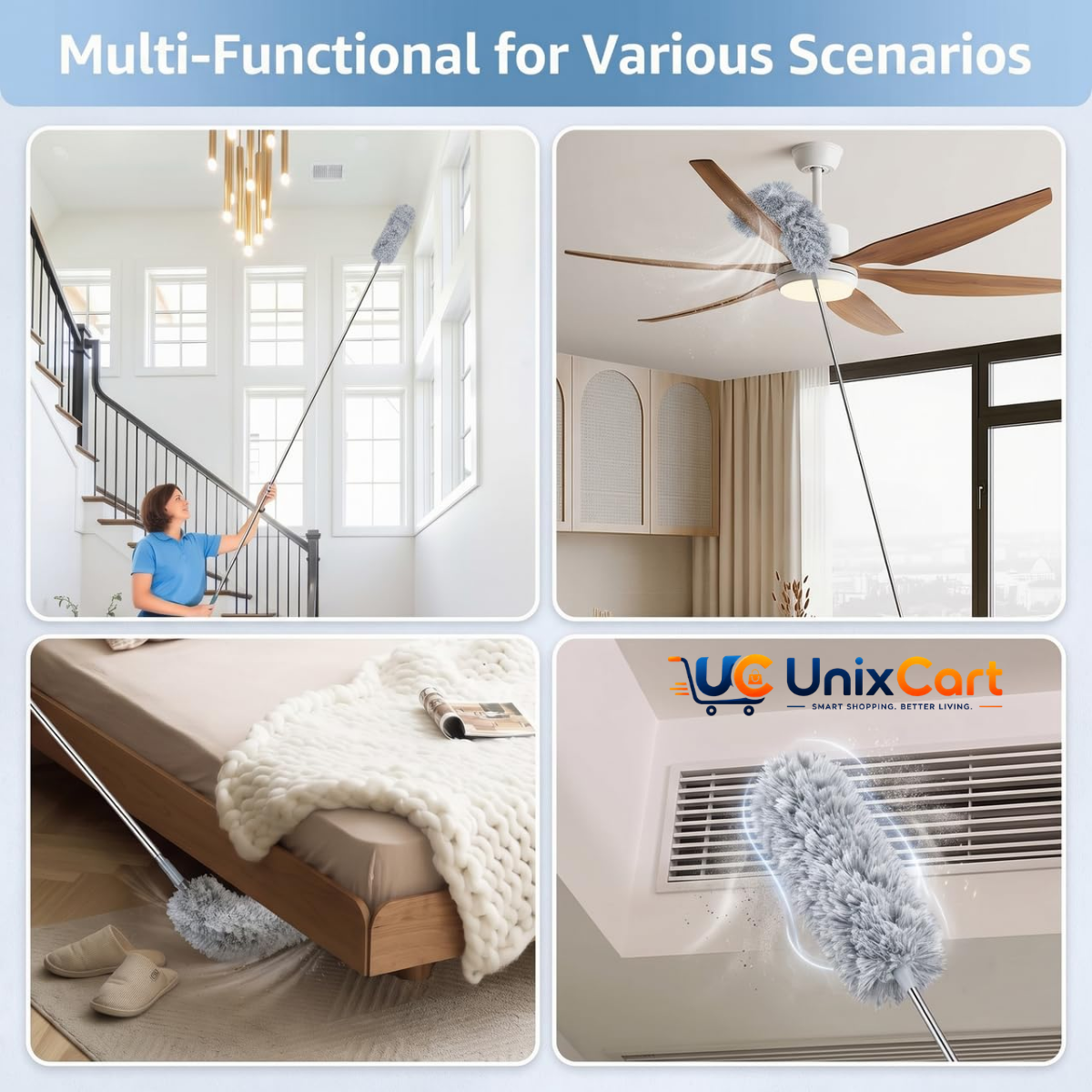 Long handle microfiber duster for hard to reach areas