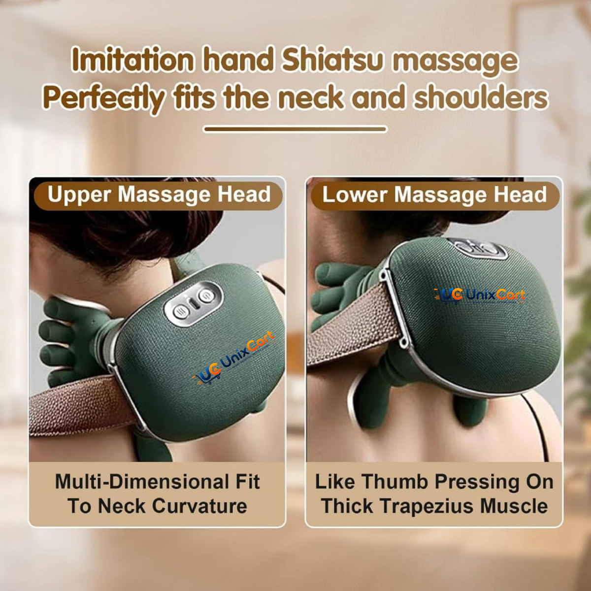 Electric heated shiatsu back massager
