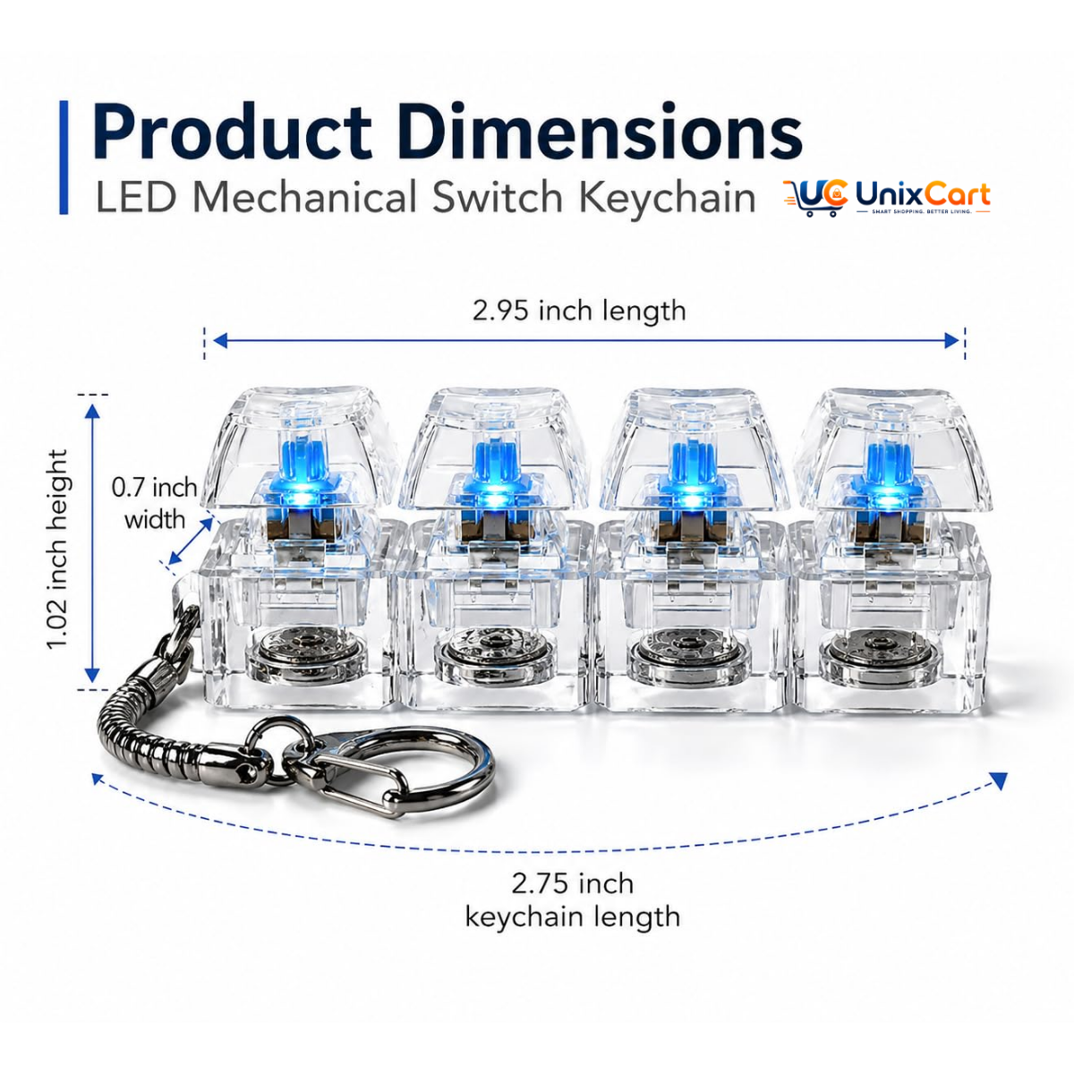 Keyboard fidget toys transparent mechanical switch keychain with glowing led light