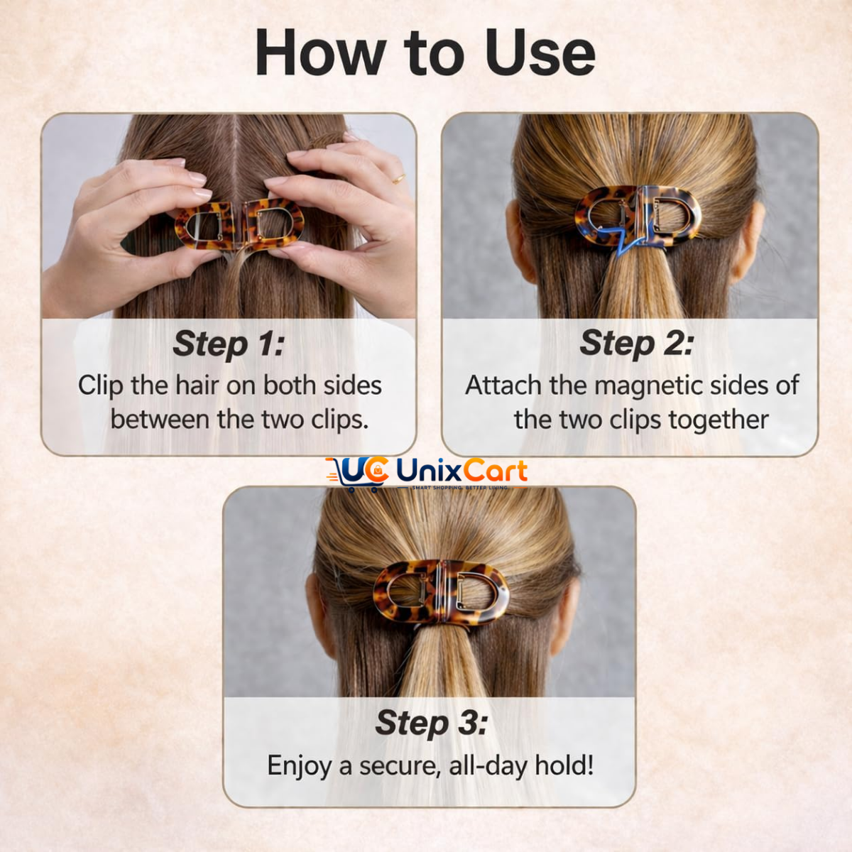 Magnetic claw clips for buns and updos