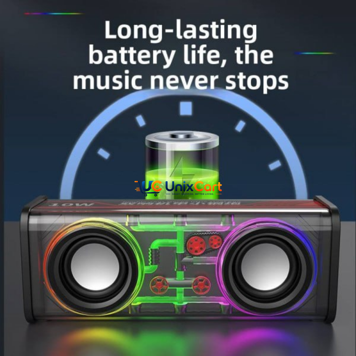 Transparent 10W stereo Bluetooth speaker for home and travel
