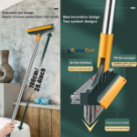 3 in 1 bathroom cleaning brush with wiper and long stainless steel handle