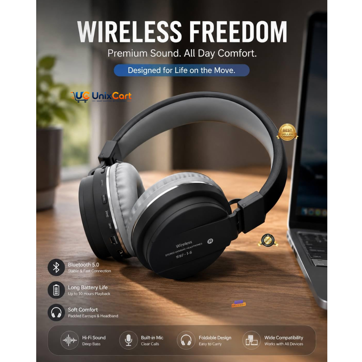 SH12 headphone with AUX and Bluetooth connectivity