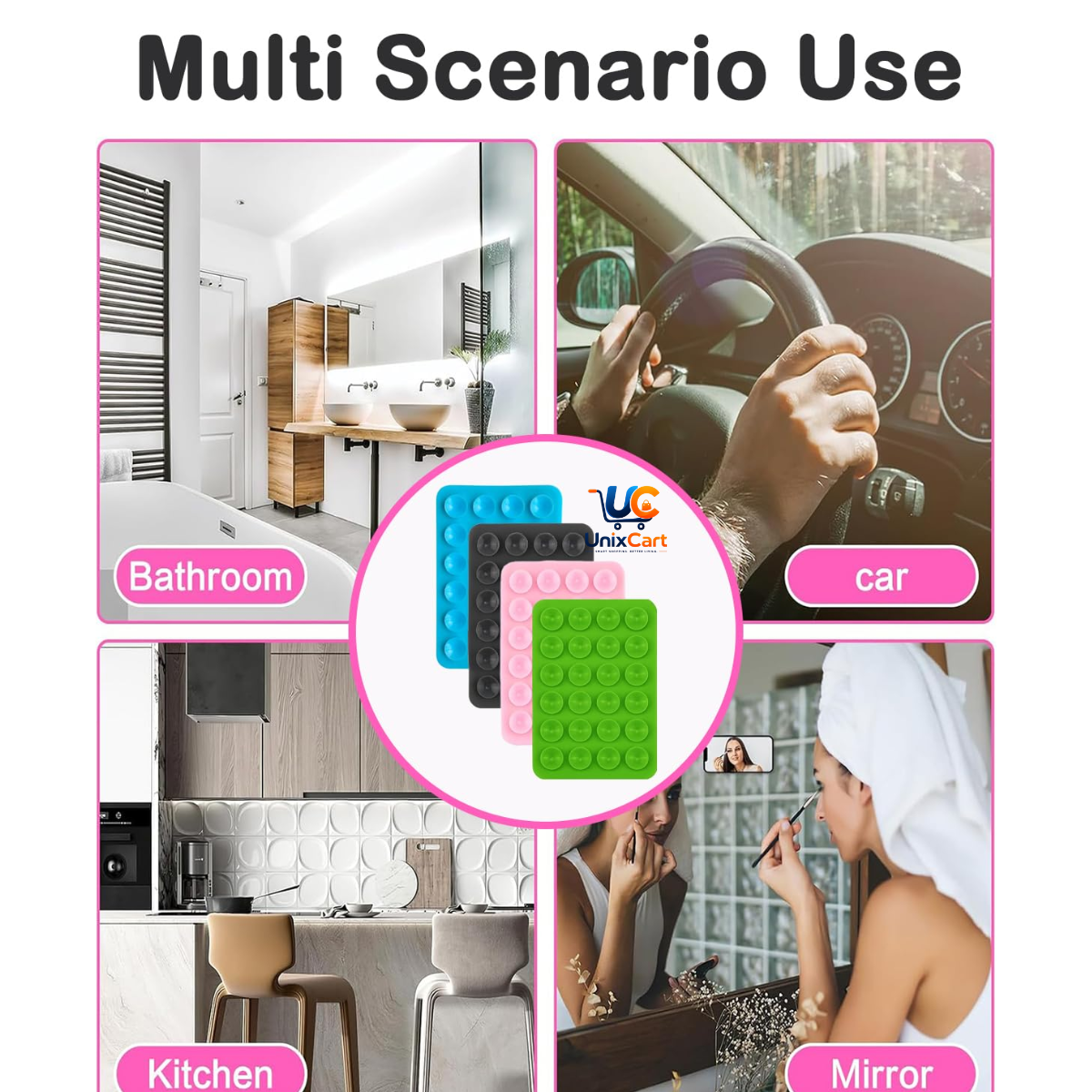 Silicone phone holder with suction cups for mirror use