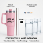 reusable stainless steel tumbler with straw and handle
