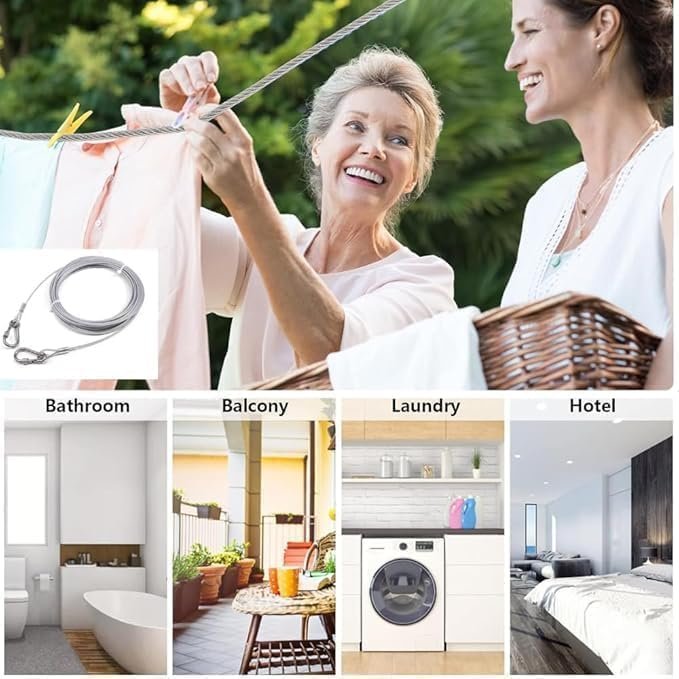 Steel clothesline rope with hooks for balcony