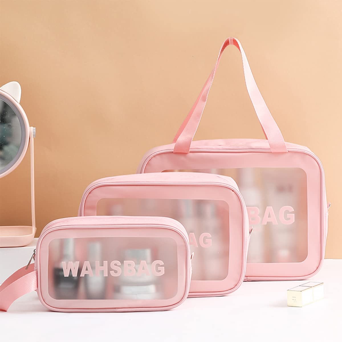 3 pcs wash bag set in small, medium and large sizes