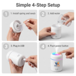 Compact ultrasonic H2O humidifier with LED