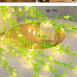 Leaf curtain fairy lights with adjustable brightness